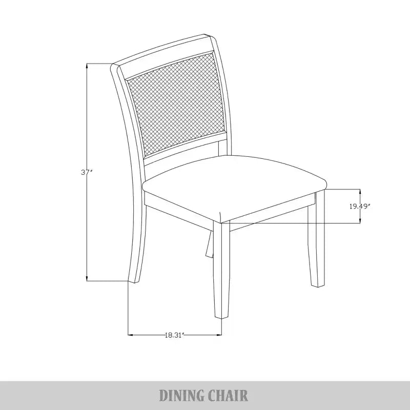 Set of 2 Black Wooden Dining Chair with Cane in Light Grey Cover