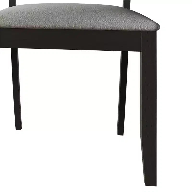 Set of 2 Black Wooden Dining Chair with Cane in Light Grey Cover