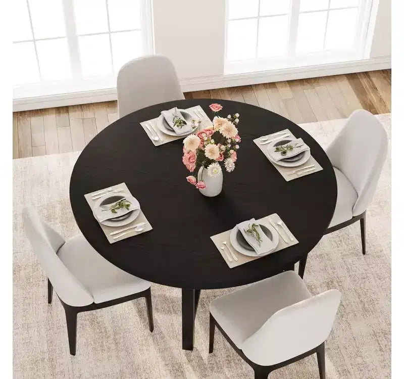 47'' Round Dining Table, Industrial Round Kitchen Table for 4-6 People, Wooden Kitchen Furniture with Heavy Duty Metal Legs for Small Dining Room