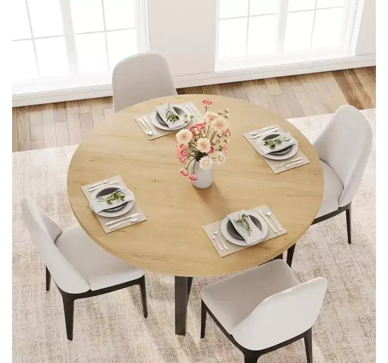 47'' Round Dining Table, Industrial Round Kitchen Table for 4-6 People, Wooden Kitchen Furniture with Heavy Duty Metal Legs for Small Dining Room
