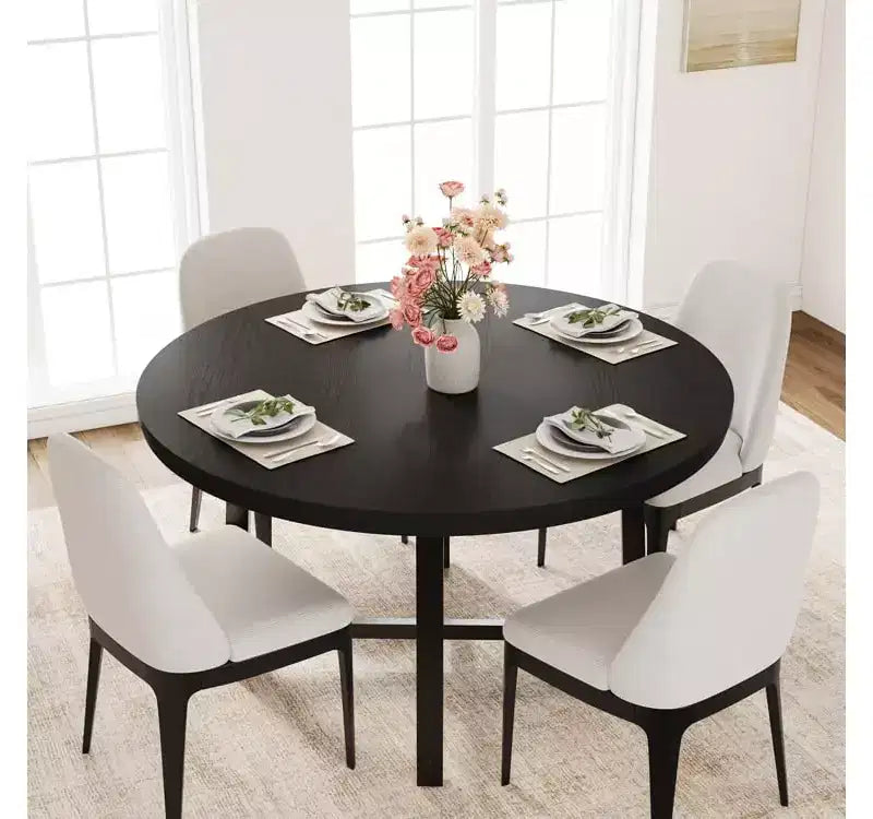 47'' Round Dining Table, Industrial Round Kitchen Table for 4-6 People, Wooden Kitchen Furniture with Heavy Duty Metal Legs for Small Dining Room