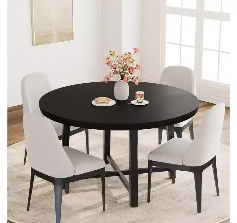 47'' Round Dining Table, Industrial Round Kitchen Table for 4-6 People, Wooden Kitchen Furniture with Heavy Duty Metal Legs for Small Dining Room