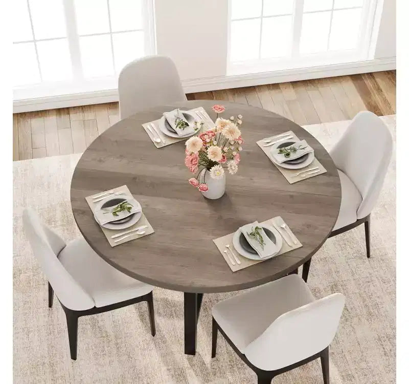 47'' Round Dining Table, Industrial Round Kitchen Table for 4-6 People, Wooden Kitchen Furniture with Heavy Duty Metal Legs for Small Dining Room