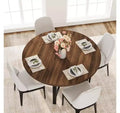 47'' Round Dining Table, Industrial Round Kitchen Table for 4-6 People, Wooden Kitchen Furniture with Heavy Duty Metal Legs for Small Dining Room
