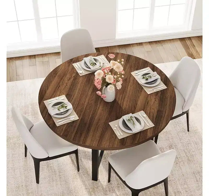 47'' Round Dining Table, Industrial Round Kitchen Table for 4-6 People, Wooden Kitchen Furniture with Heavy Duty Metal Legs for Small Dining Room