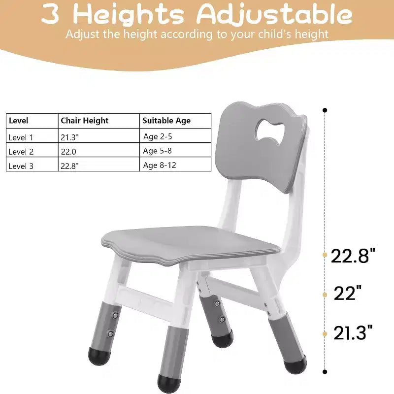 Kids Chair 2 Pack, Height Adjustable Kid Chair, Toddler Chairs for Children Boys Girls Age 2-6, for Home, Family, Classroom, Nursery Grey