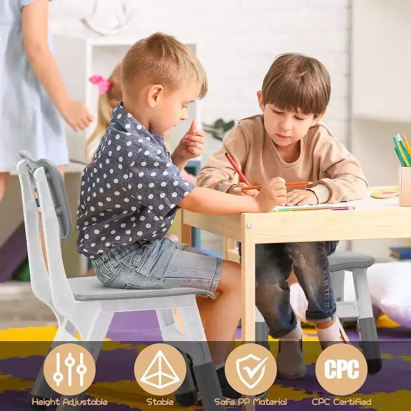 Kids Chair 2 Pack, Height Adjustable Kid Chair, Toddler Chairs for Children Boys Girls Age 2-6, for Home, Family, Classroom, Nursery Grey