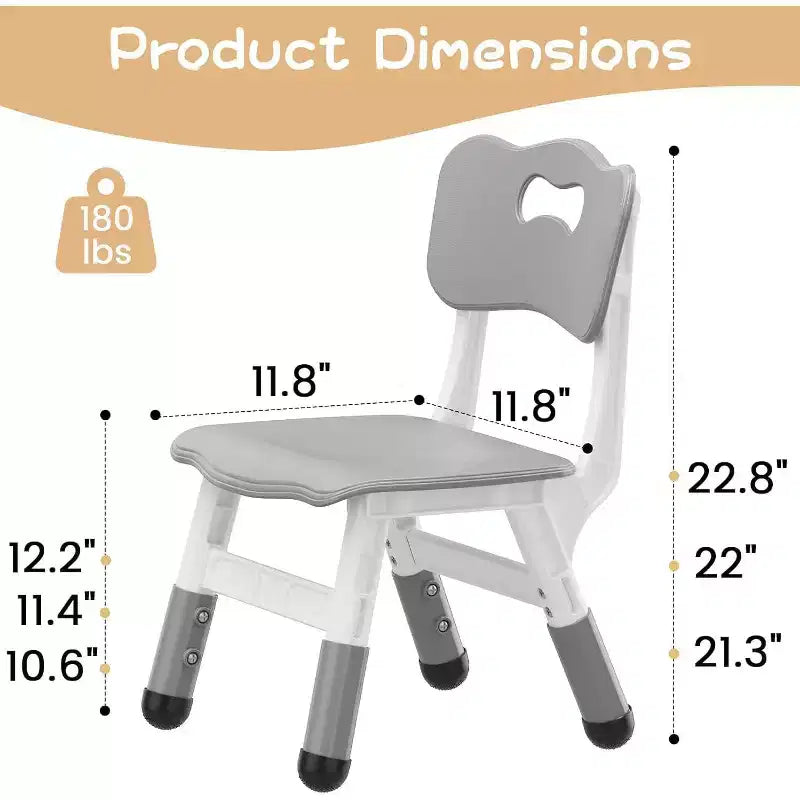 Kids Chair 2 Pack, Height Adjustable Kid Chair, Toddler Chairs for Children Boys Girls Age 2-6, for Home, Family, Classroom, Nursery Grey