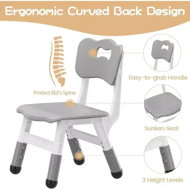 Kids Chair 2 Pack, Height Adjustable Kid Chair, Toddler Chairs for Children Boys Girls Age 2-6, for Home, Family, Classroom, Nursery Grey