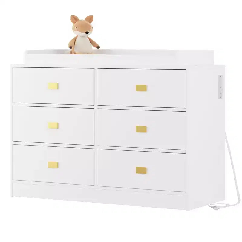 Nursery Dresser with Changing Table Top,6-Drawer Baby Dresser with Anti-Tip Kit, Waterproof Top & Safety Rails,Non-Toxic MDF Storage Organizer