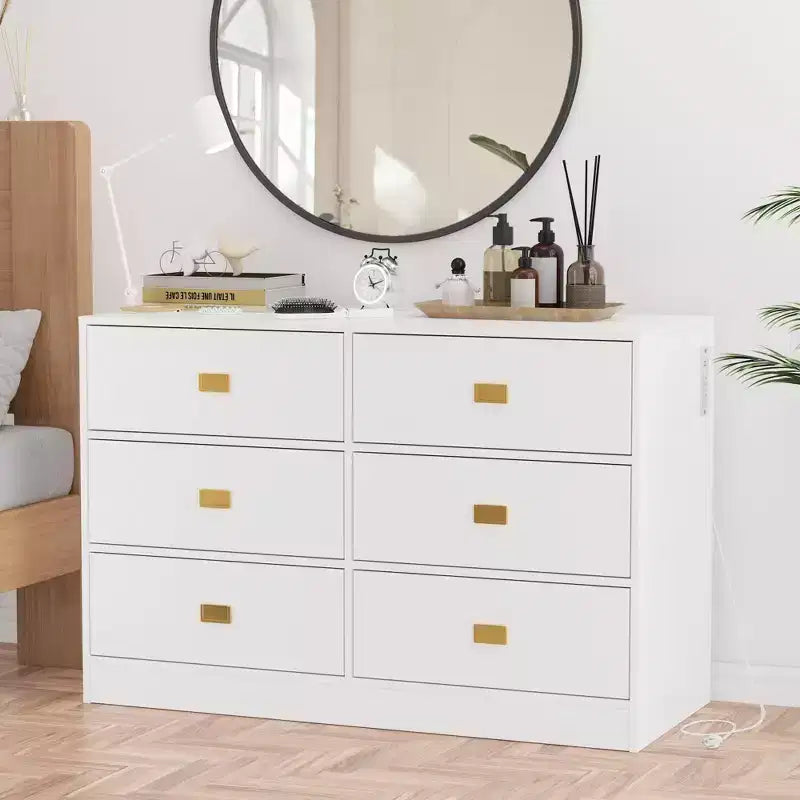 Nursery Dresser with Changing Table Top,6-Drawer Baby Dresser with Anti-Tip Kit, Waterproof Top & Safety Rails,Non-Toxic MDF Storage Organizer