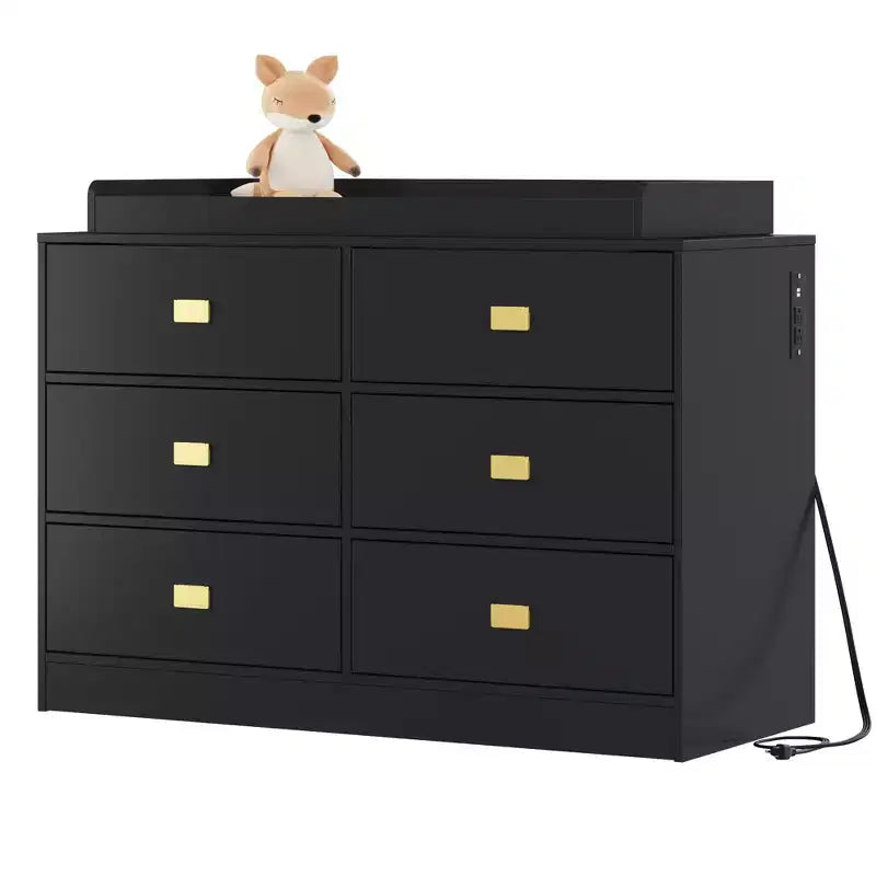 Nursery Dresser with Changing Table Top,6-Drawer Baby Dresser with Anti-Tip Kit, Waterproof Top & Safety Rails,Non-Toxic MDF Storage Organizer