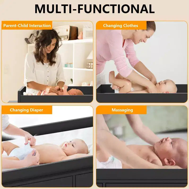 Nursery Dresser with Changing Table Top,6-Drawer Baby Dresser with Anti-Tip Kit, Waterproof Top & Safety Rails,Non-Toxic MDF Storage Organizer