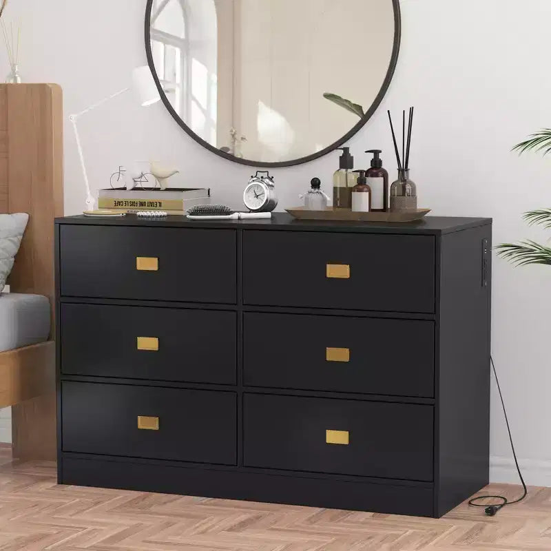 Nursery Dresser with Changing Table Top,6-Drawer Baby Dresser with Anti-Tip Kit, Waterproof Top & Safety Rails,Non-Toxic MDF Storage Organizer
