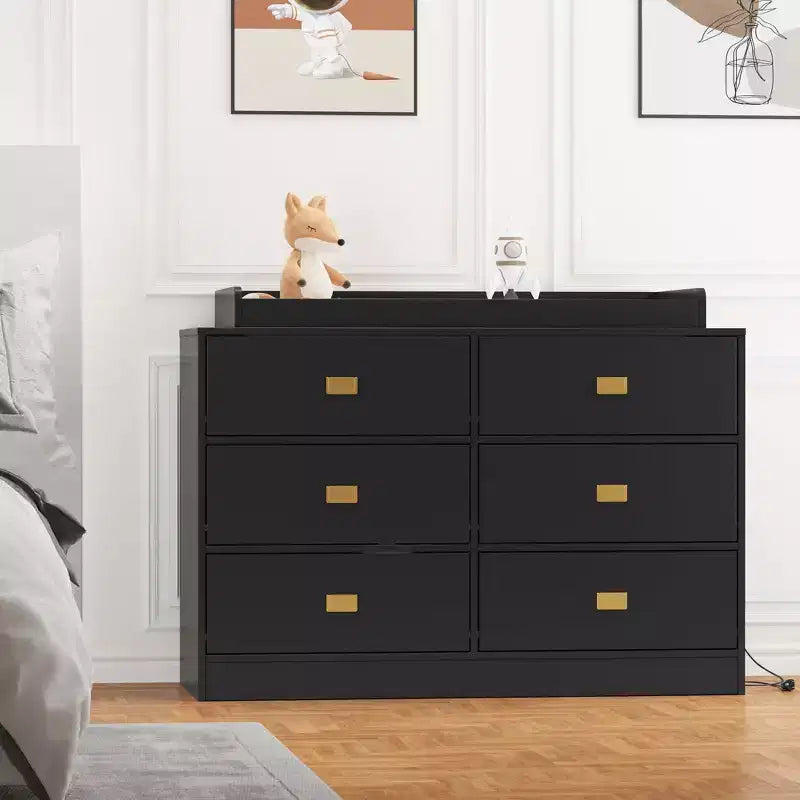 TROPOW Nursery Dresser with Changing Table Top,6-Drawer Baby Dresser with Anti-Tip Kit, Waterproof Top & Safety Rails,Non-Toxic MDF Storage Organizer