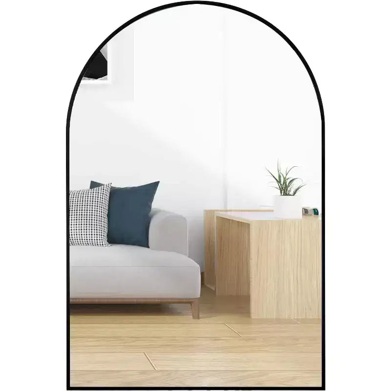 Black Metal Arched Bathroom Wall Mirror