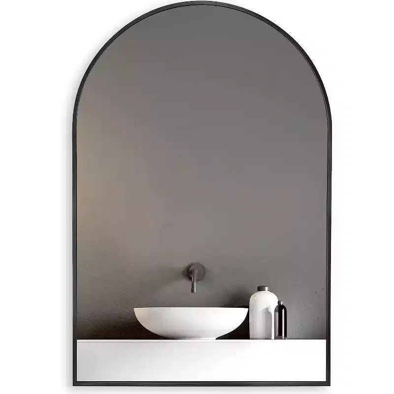 Black Metal Arched Bathroom Wall Mirror