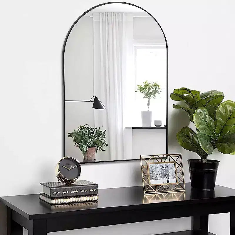 Black Metal Arched Bathroom Wall Mirror