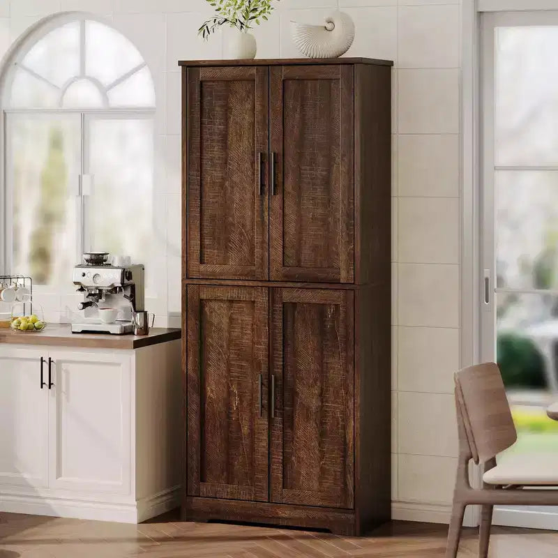 Freestanding 70 Tall Kitchen Pantry Cabinet with 4 Doors & Open Shelves, Adjustable Storage Cupboard for Dining Room, Bathroom, Living Room