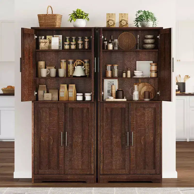 Freestanding 70 Tall Kitchen Pantry Cabinet with 4 Doors & Open Shelves, Adjustable Storage Cupboard for Dining Room, Bathroom, Living Room