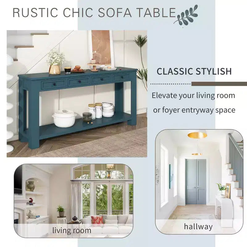 Lance Solid Wood Console Table with Drawers and Bottom Shelf