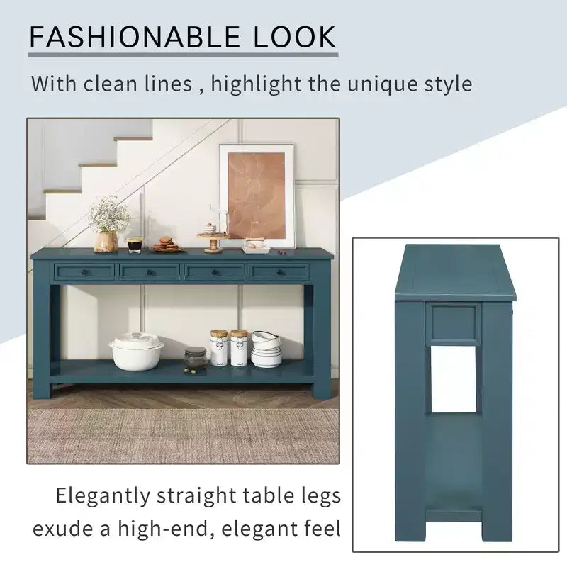 Lance Solid Wood Console Table with Drawers and Bottom Shelf