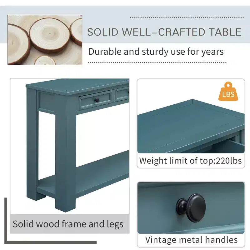 Lance Solid Wood Console Table with Drawers and Bottom Shelf