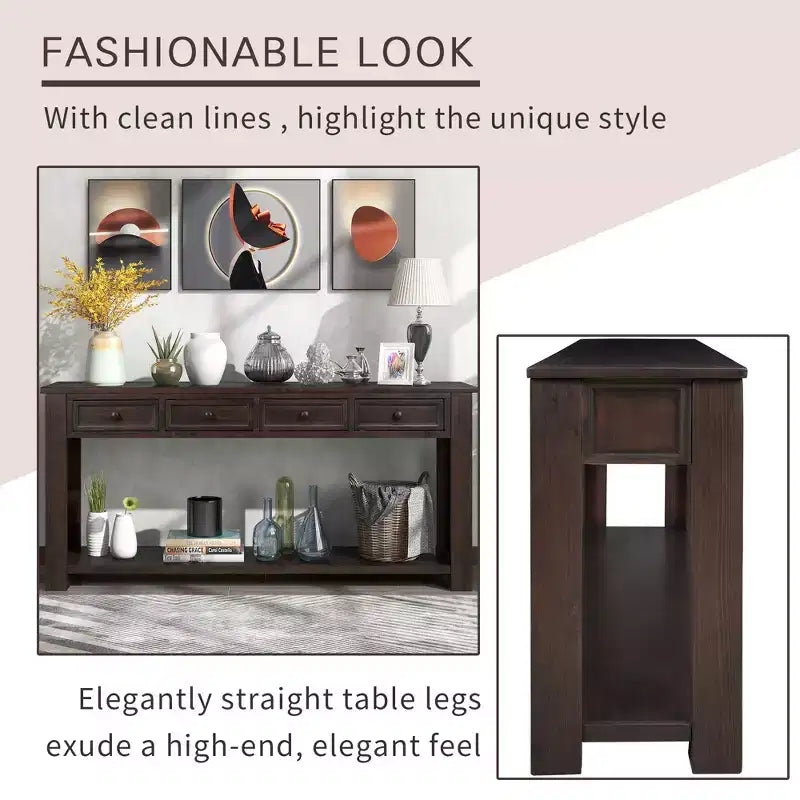 Lance Solid Wood Console Table with Drawers and Bottom Shelf