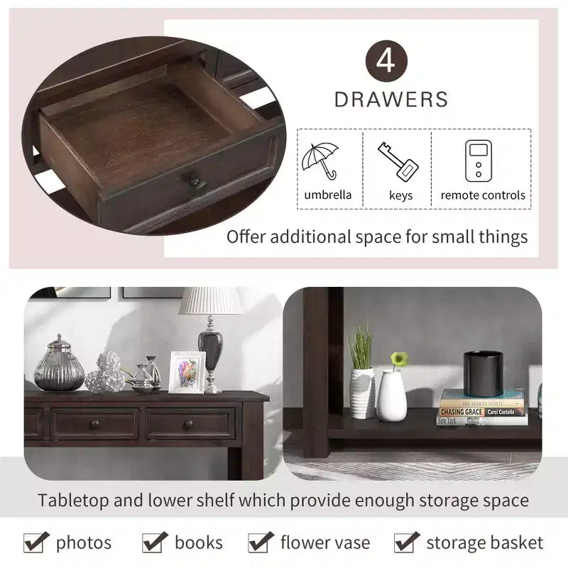 Lance Solid Wood Console Table with Drawers and Bottom Shelf