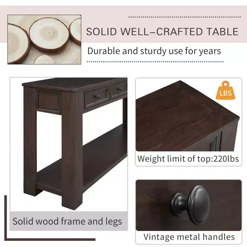 Lance Solid Wood Console Table with Drawers and Bottom Shelf