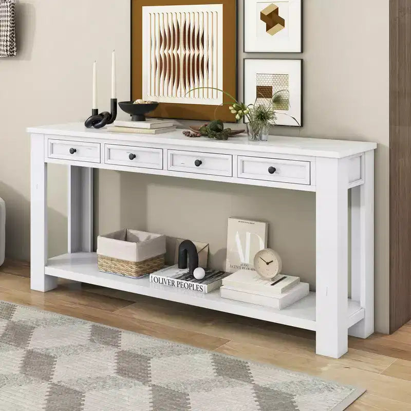 Lance Solid Wood Console Table with Drawers and Bottom Shelf
