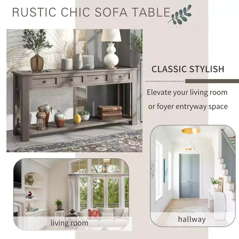 Lance Solid Wood Console Table with Drawers and Bottom Shelf