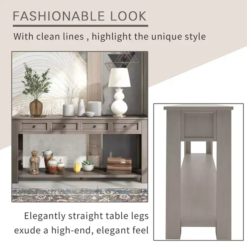 Lance Solid Wood Console Table with Drawers and Bottom Shelf
