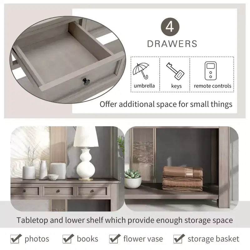 Lance Solid Wood Console Table with Drawers and Bottom Shelf