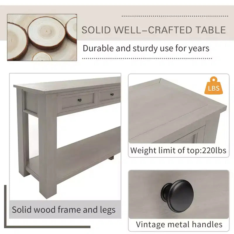 Lance Solid Wood Console Table with Drawers and Bottom Shelf
