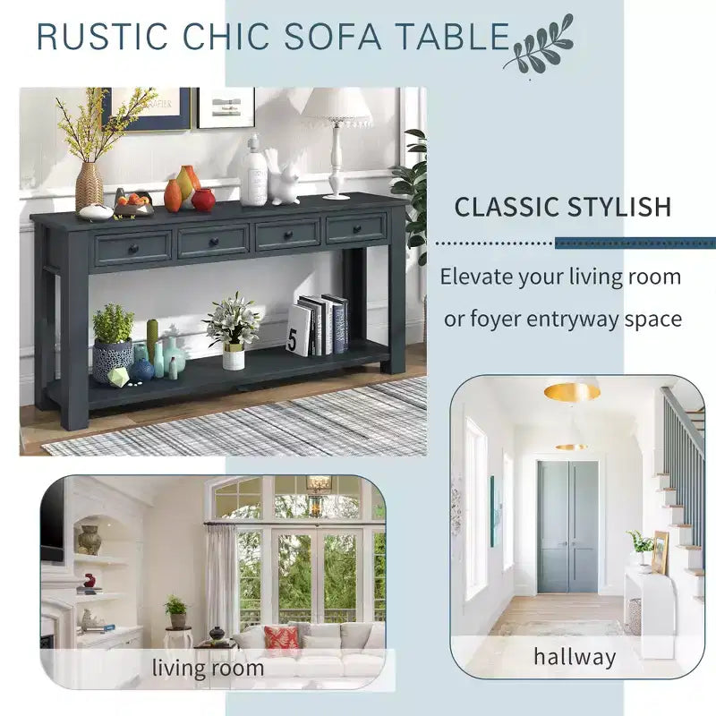 Lance Solid Wood Console Table with Drawers and Bottom Shelf