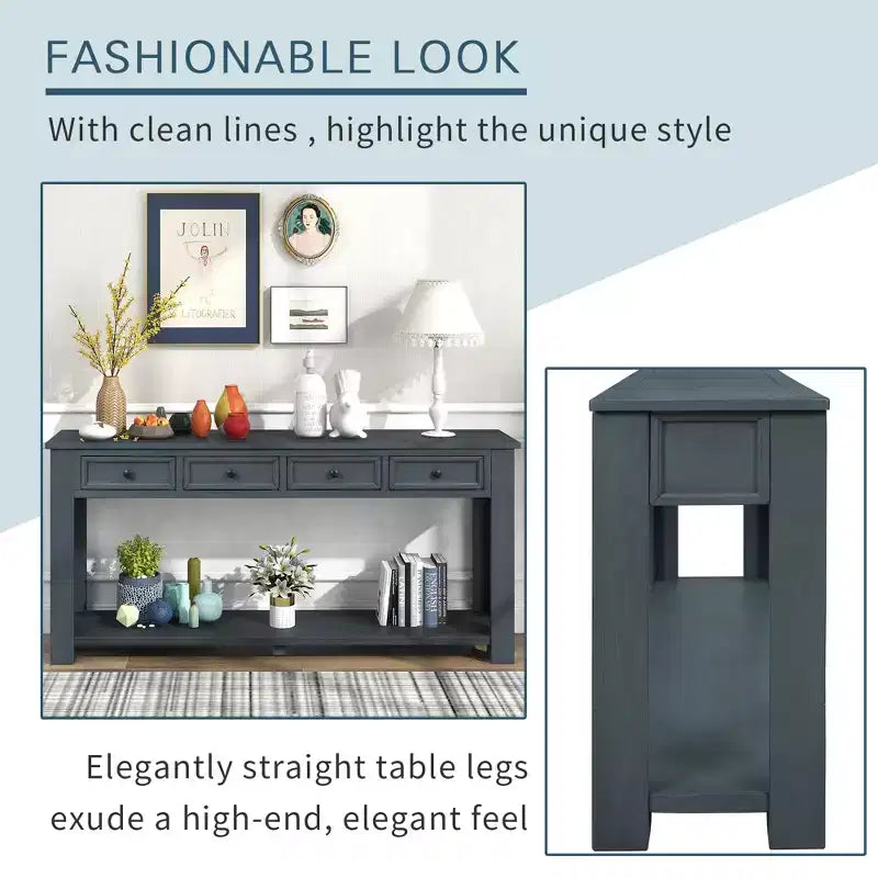 Lance Solid Wood Console Table with Drawers and Bottom Shelf