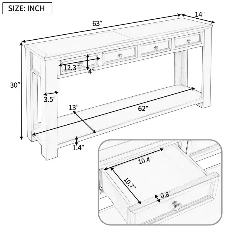 Lance Solid Wood Console Table with Drawers and Bottom Shelf