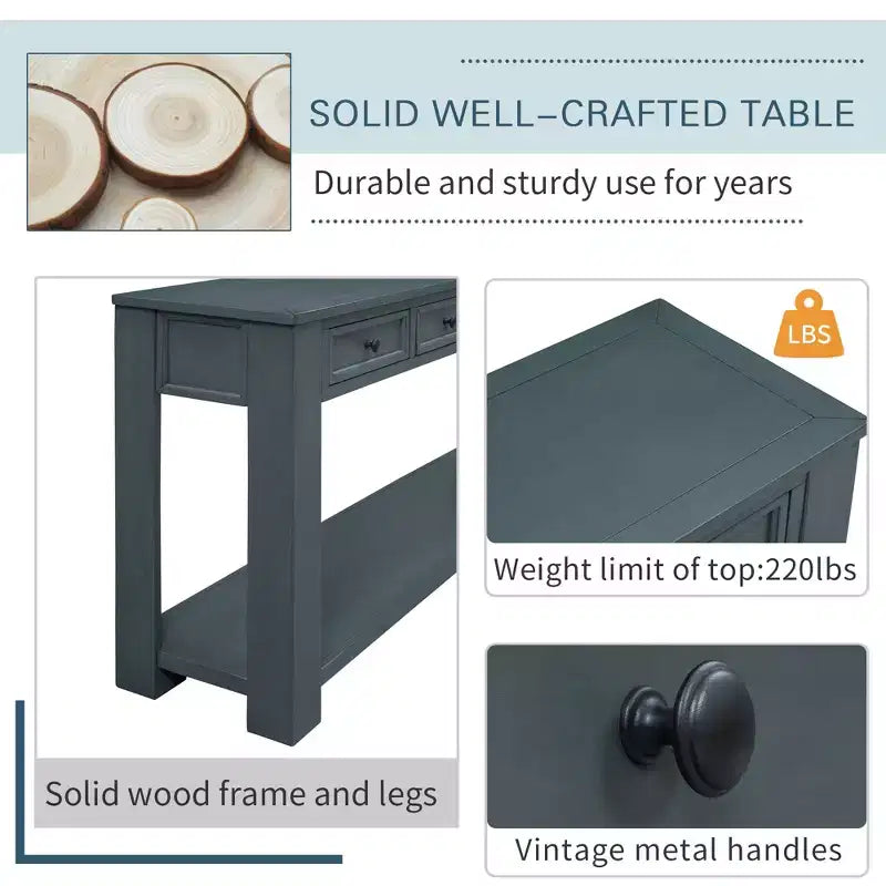 Lance Solid Wood Console Table with Drawers and Bottom Shelf