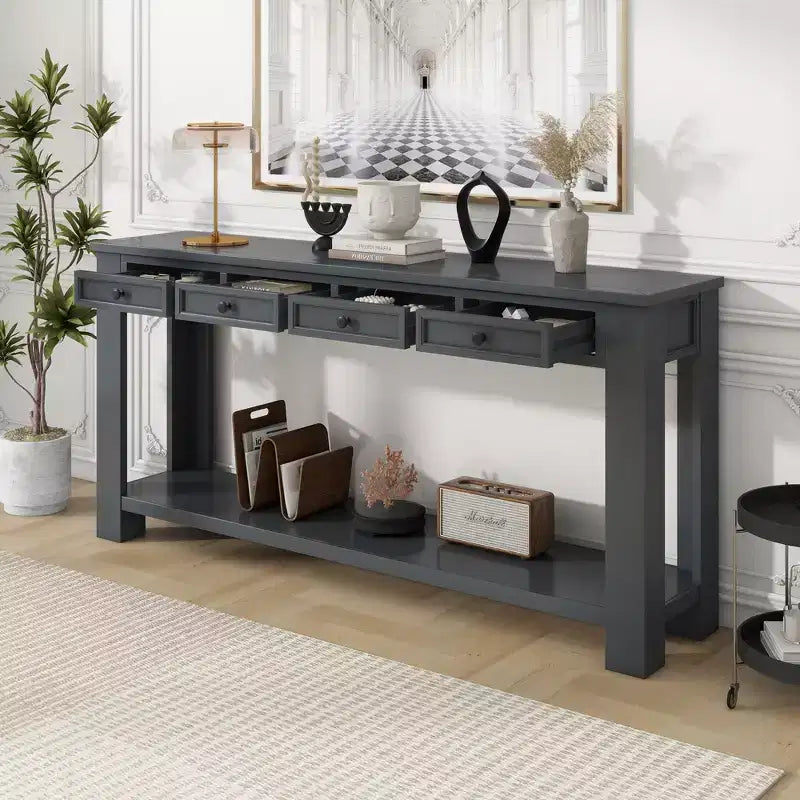 Lance Solid Wood Console Table with Drawers and Bottom Shelf