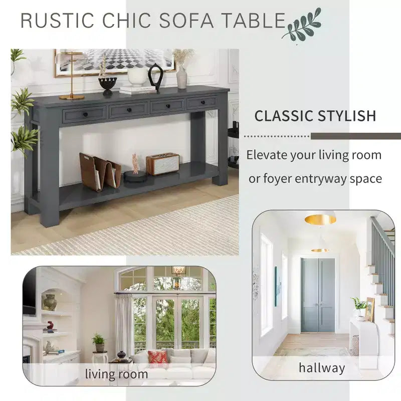 Lance Solid Wood Console Table with Drawers and Bottom Shelf