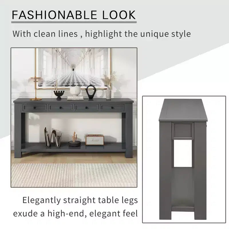 Lance Solid Wood Console Table with Drawers and Bottom Shelf