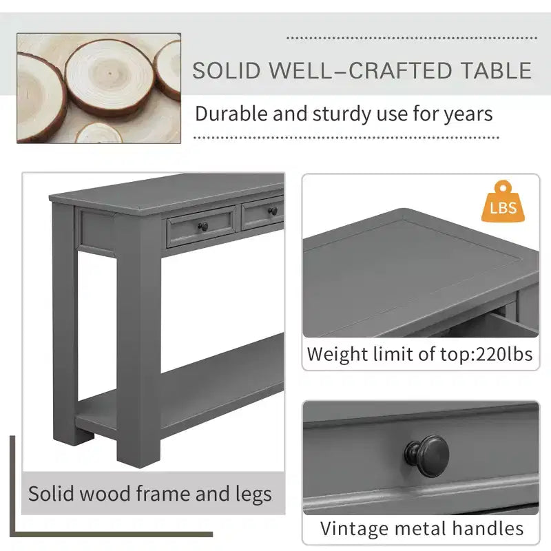 Lance Solid Wood Console Table with Drawers and Bottom Shelf