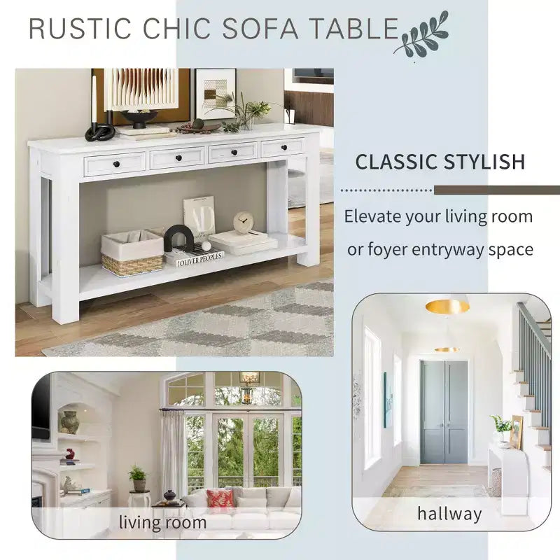 Lance Solid Wood Console Table with Drawers and Bottom Shelf