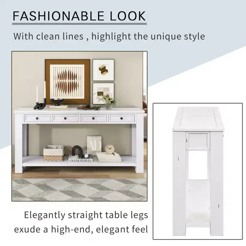 Lance Solid Wood Console Table with Drawers and Bottom Shelf
