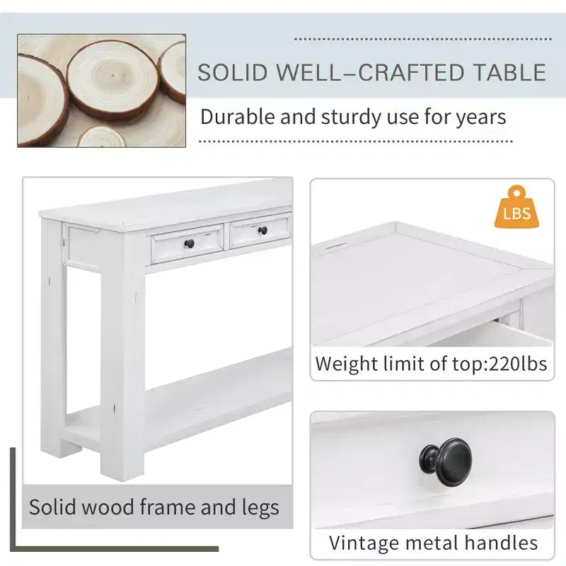 Lance Solid Wood Console Table with Drawers and Bottom Shelf