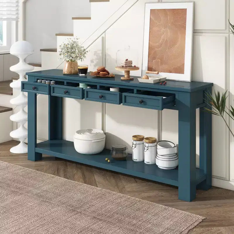 Lance Solid Wood Console Table with Drawers and Bottom Shelf