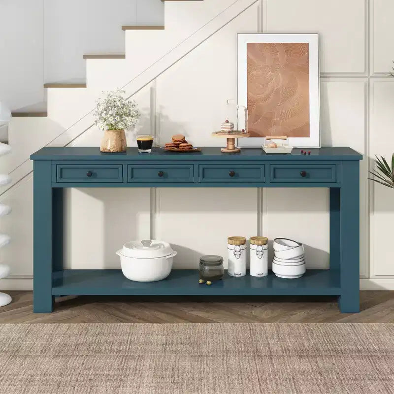 Lance Solid Wood Console Table with Drawers and Bottom Shelf