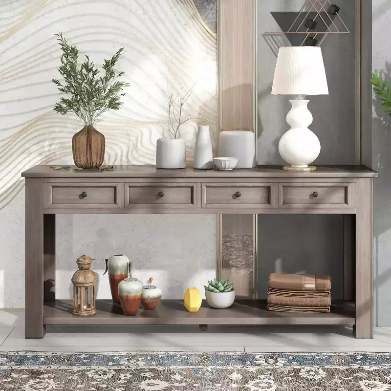 Lance Solid Wood Console Table with Drawers and Bottom Shelf