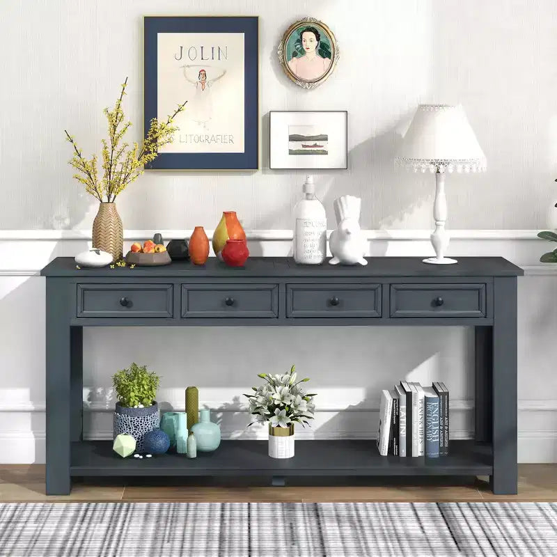 Lance Solid Wood Console Table with Drawers and Bottom Shelf